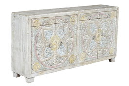 GINER Y COLOMER Buffet en bois de manguier multicolore avec sculptures de soleil